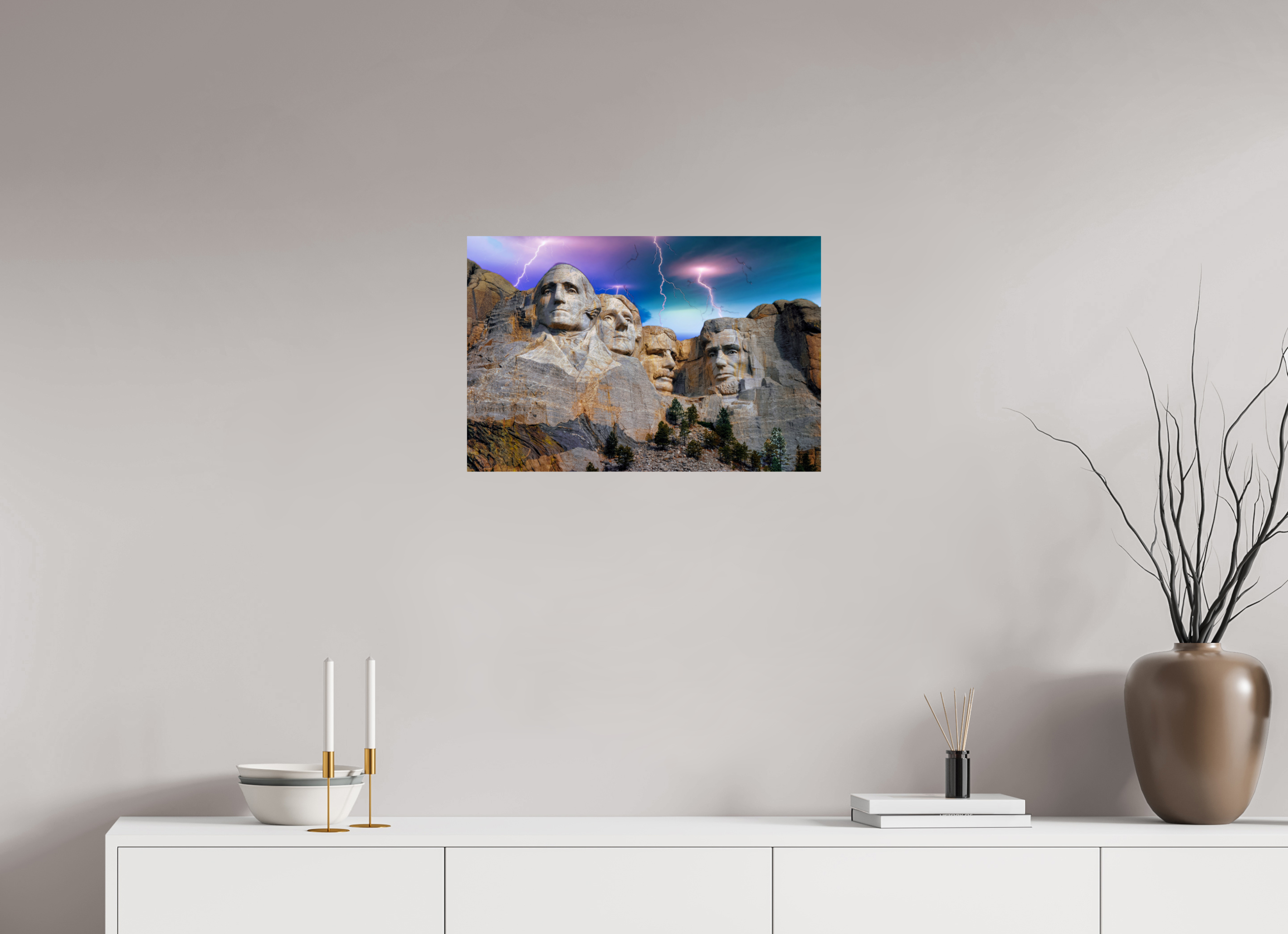 Mount Rushmore Thunderstorm Photo Print – Striking Lightning Over Iconic Monument