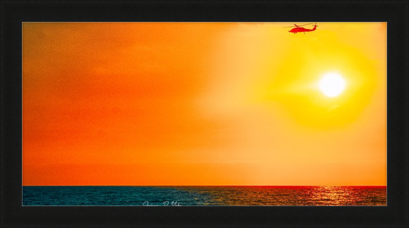 Ocean Beach San Diego Sunset Wall Art with Coast Guard Flyover