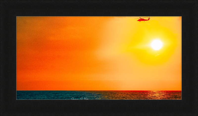 Ocean Beach San Diego Sunset Wall Art with Coast Guard Flyover