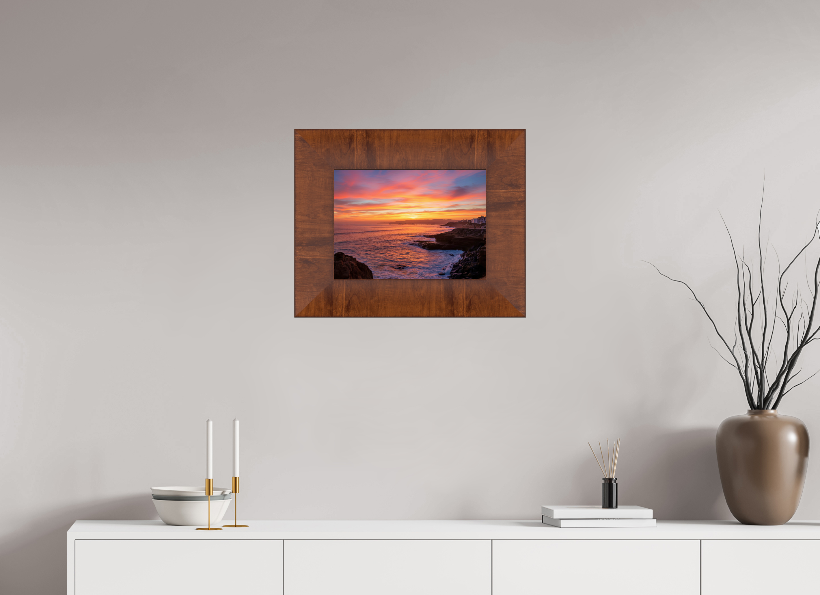 16.5 x 12″, Tuscany Frame Sunset Cliffs Sunset Wall Art – Coastal California Print