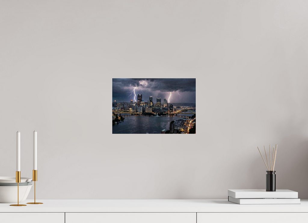 12 x 8″, Photo Print Under Acrylic Glass Golden Triangle Thunderstorm Dramatic Pittsburgh Skyline Photography