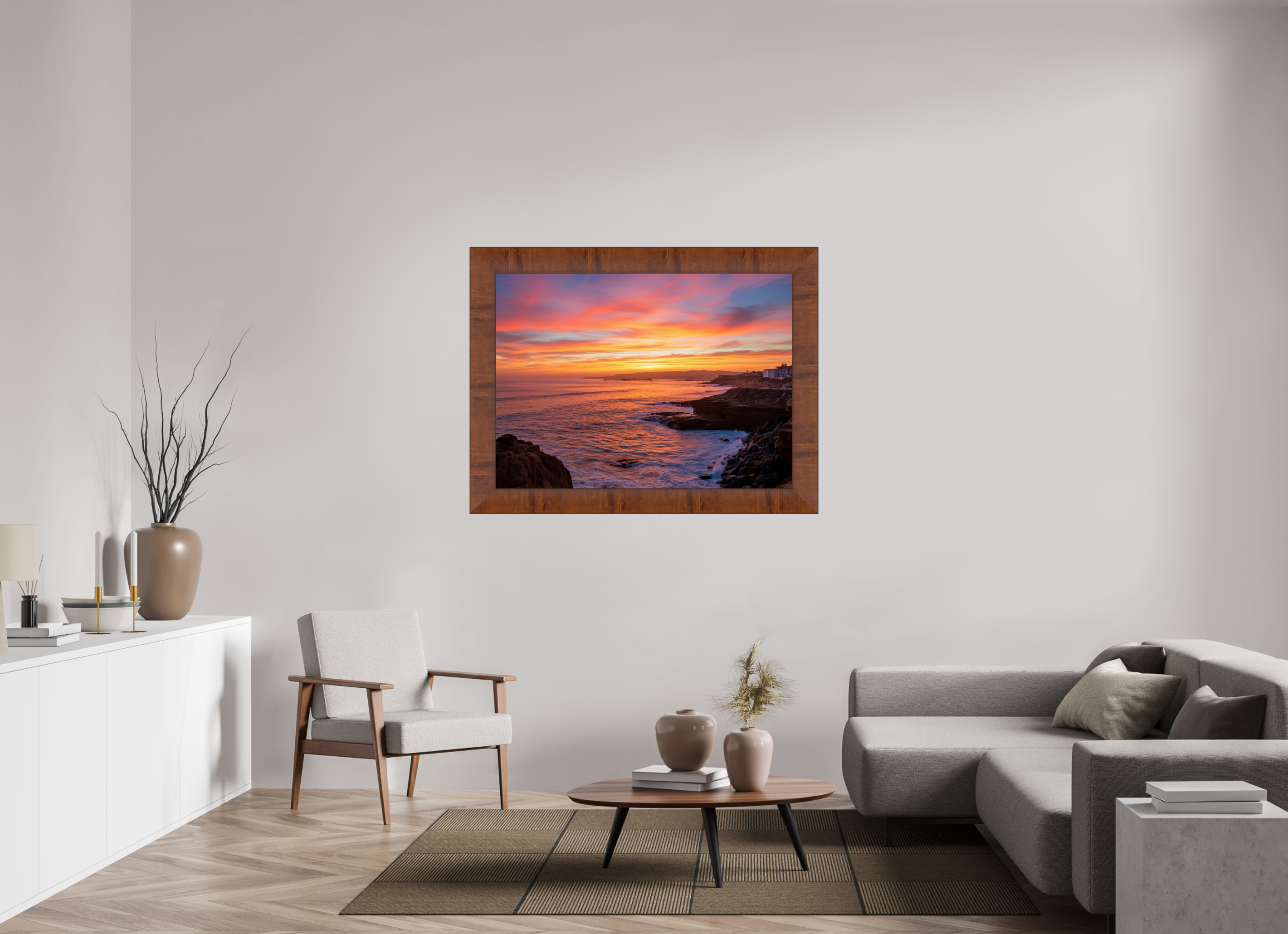 48 x 35″, Tuscany Frame Sunset Cliffs Sunset Wall Art – Coastal California Print