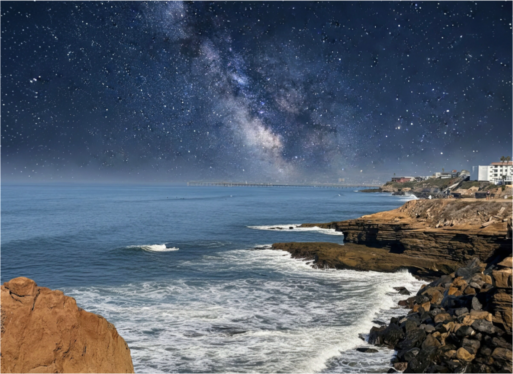 Main image Sunset Cliffs Nightscape Looking Toward Ocean Beach San Diego Acrylic Glass Print