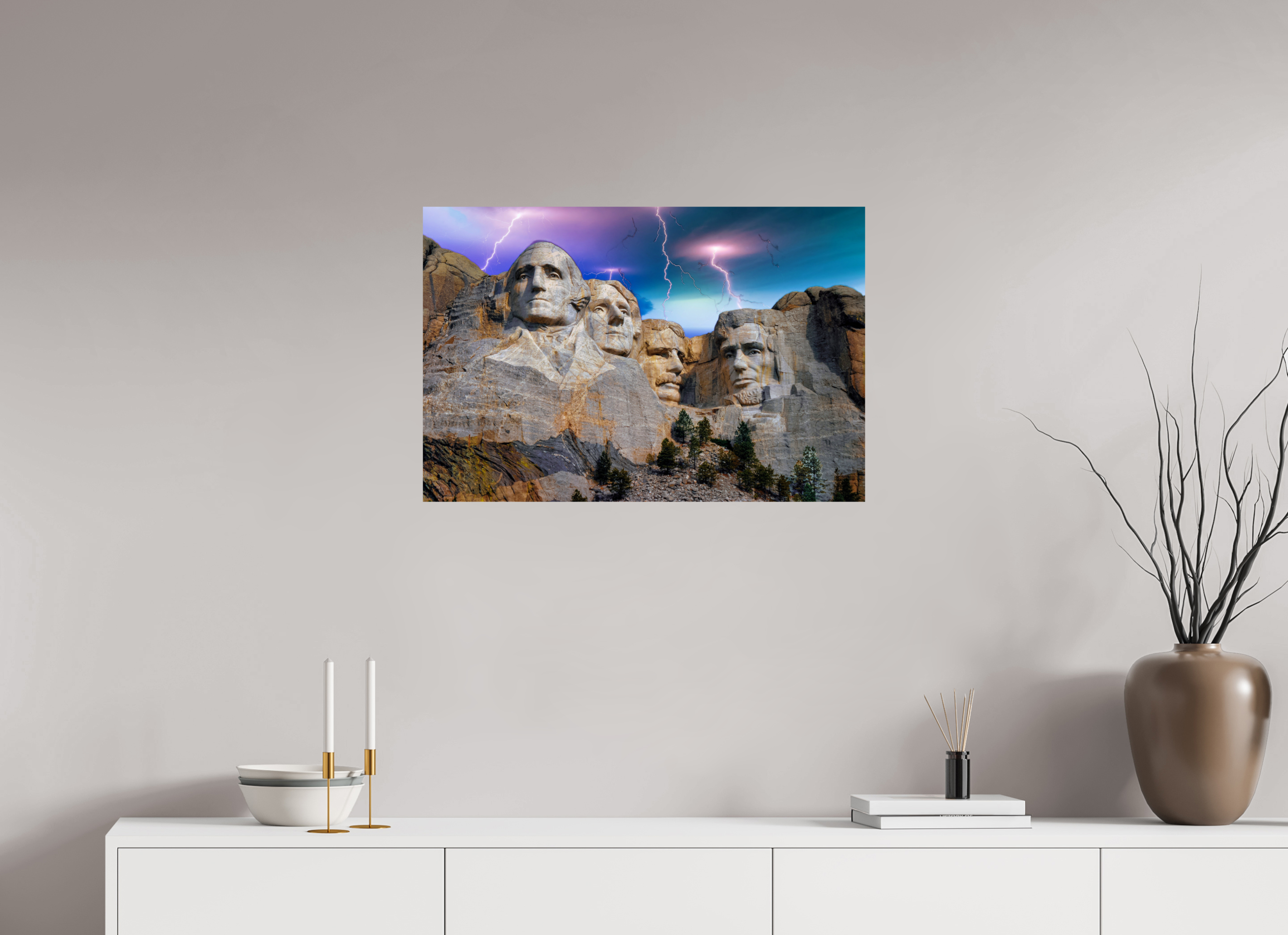 Mount Rushmore Thunderstorm Photo Print – Striking Lightning Over Iconic Monument