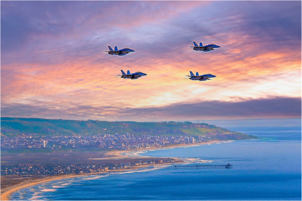 United States Navy Super Hornet Fighter Jets Flying Over San Diego Acrylic Glass Wall Art