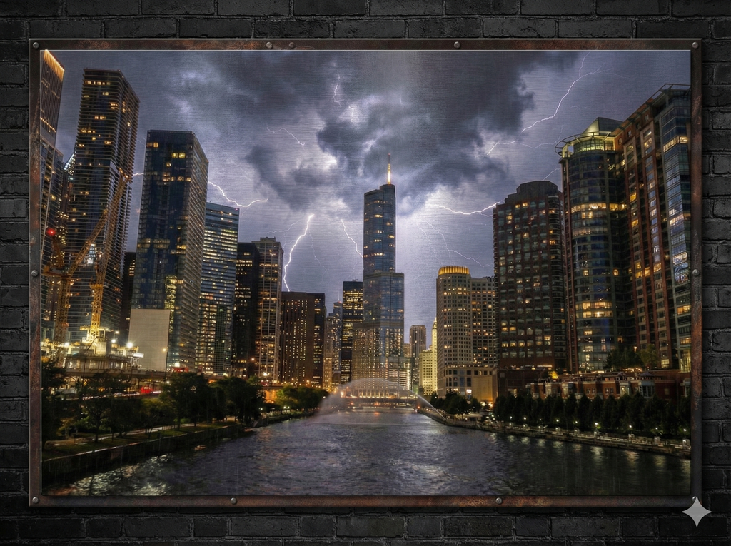 Chicago Skyline Thunderstorm Metal Print- Digitally Enhanced