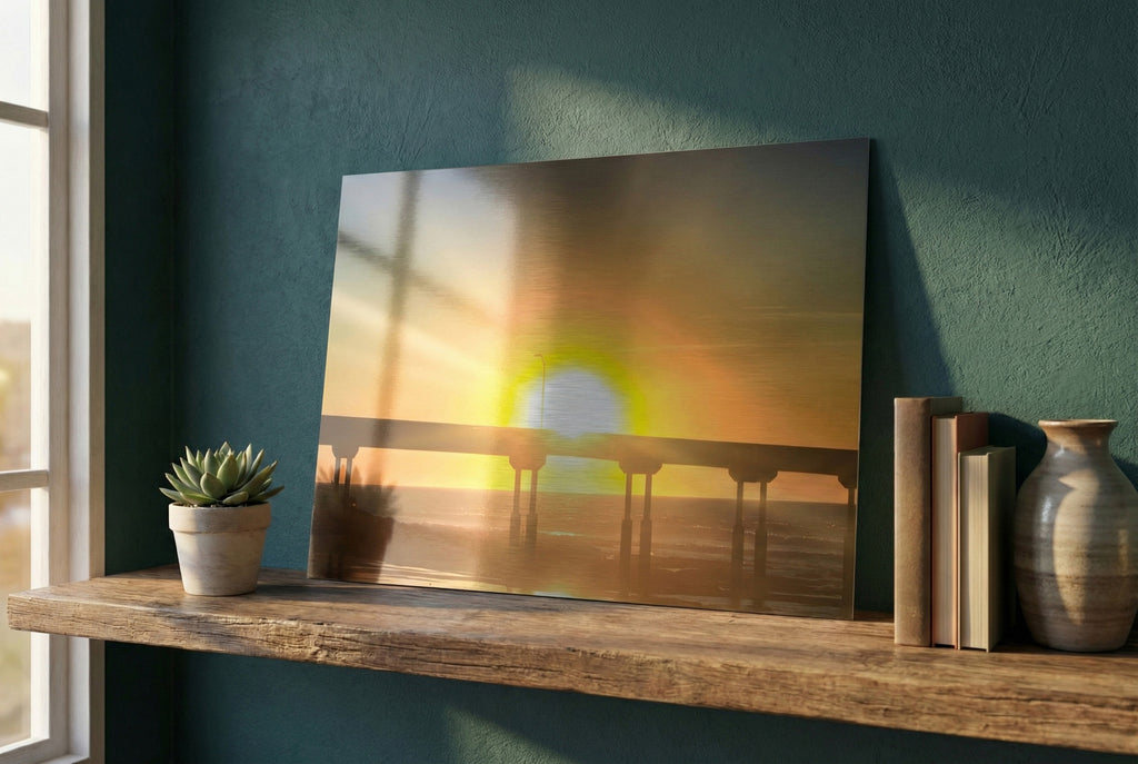 Golden Sunset at Ocean Beach – Premium Metal Print