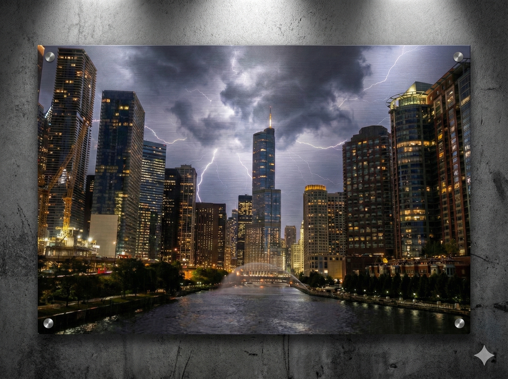 Chicago Skyline Thunderstorm Metal Print- Digitally Enhanced