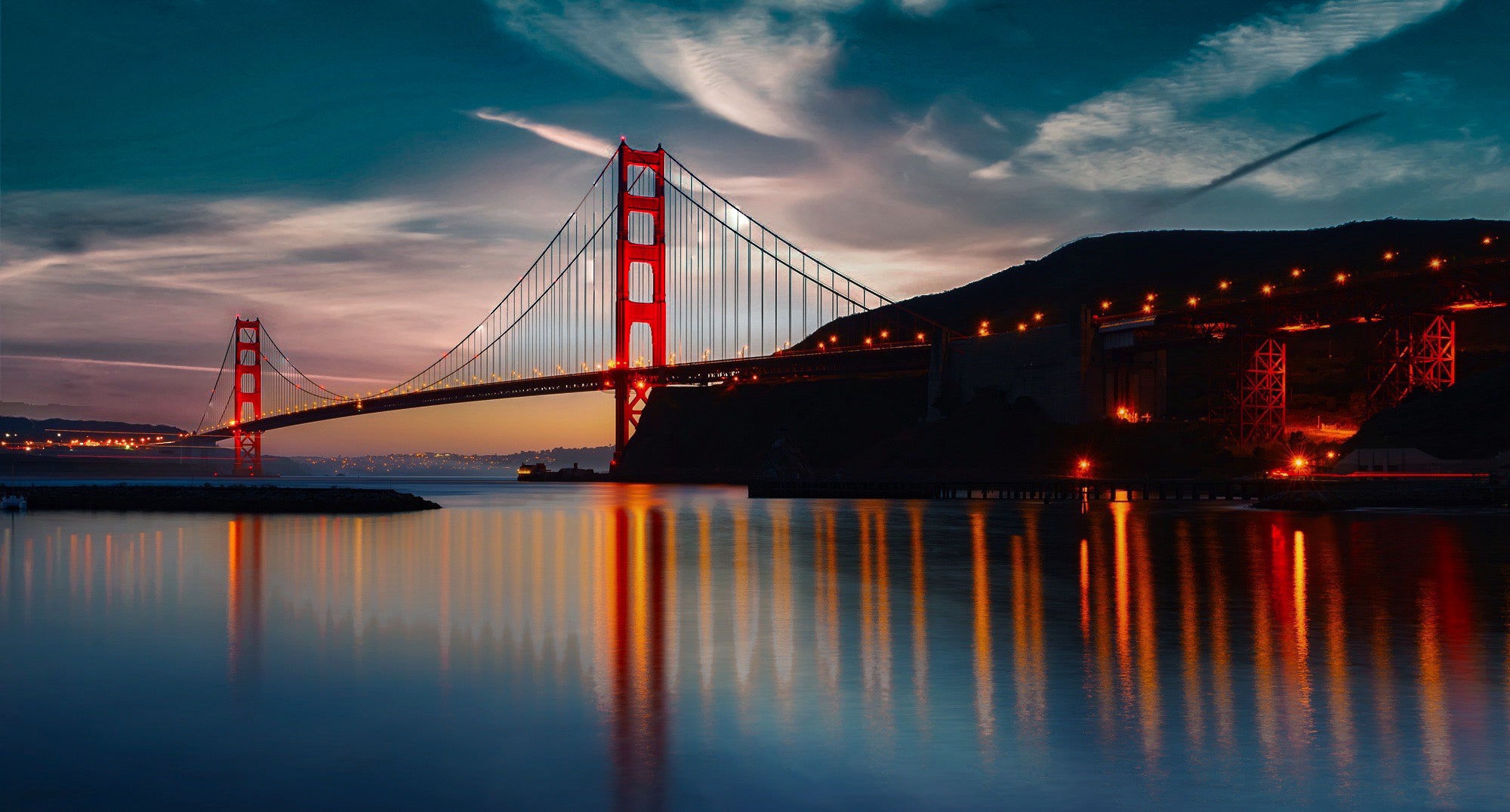 Golden Gate Bridge at Sunset Premium Metal Wall Art Print