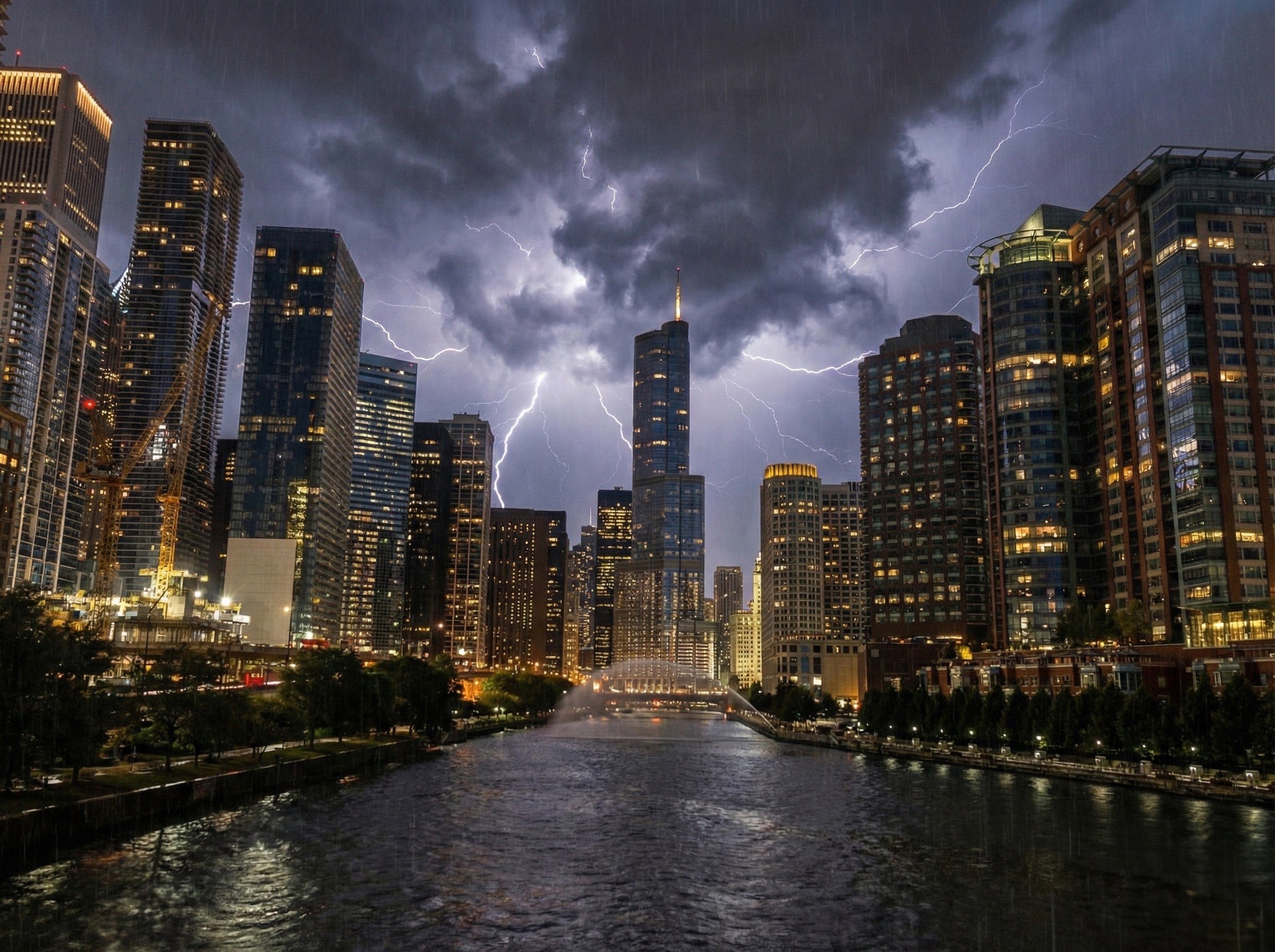 Chicago Skyline Thunderstorm Metal Print- Digitally Enhanced