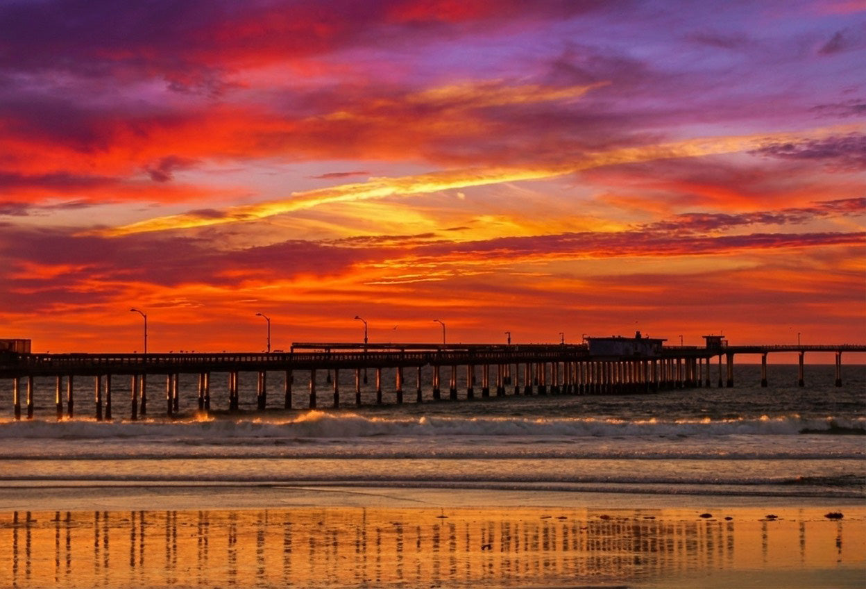 Pink & Orange Glow Metal Print Over Ocean Beach