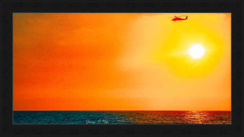 Ocean Beach San Diego Sunset Wall Art with Coast Guard Flyover