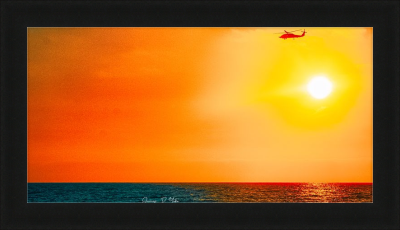 Ocean Beach San Diego Sunset Wall Art with Coast Guard Flyover