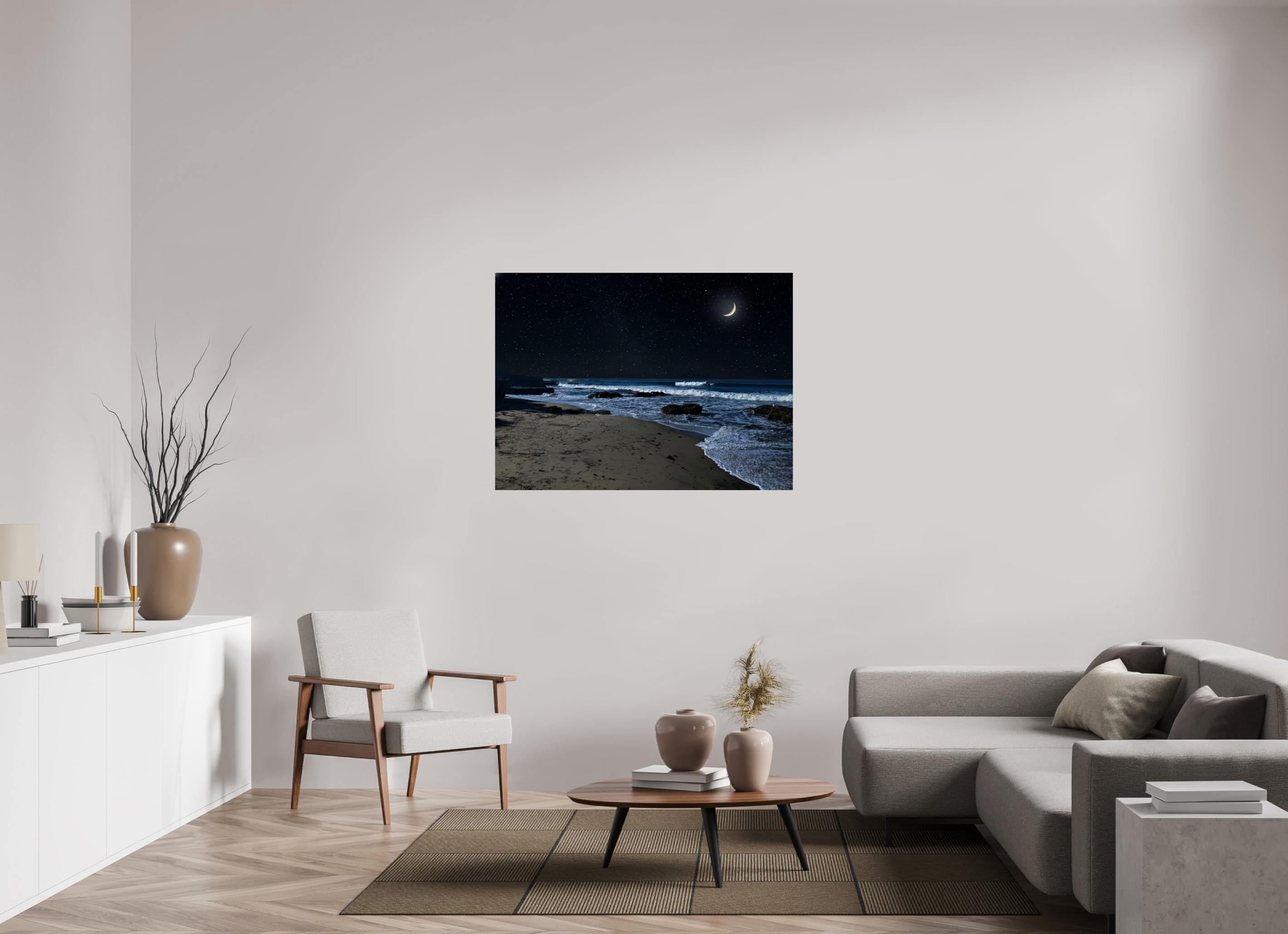 48 x 35″, Photo Print On Fuji Crystal DP II San Diego Beach at Night – Coastal Wall Art Print
