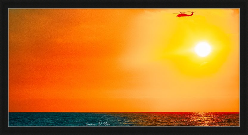 Ocean Beach San Diego Sunset Wall Art with Coast Guard Flyover