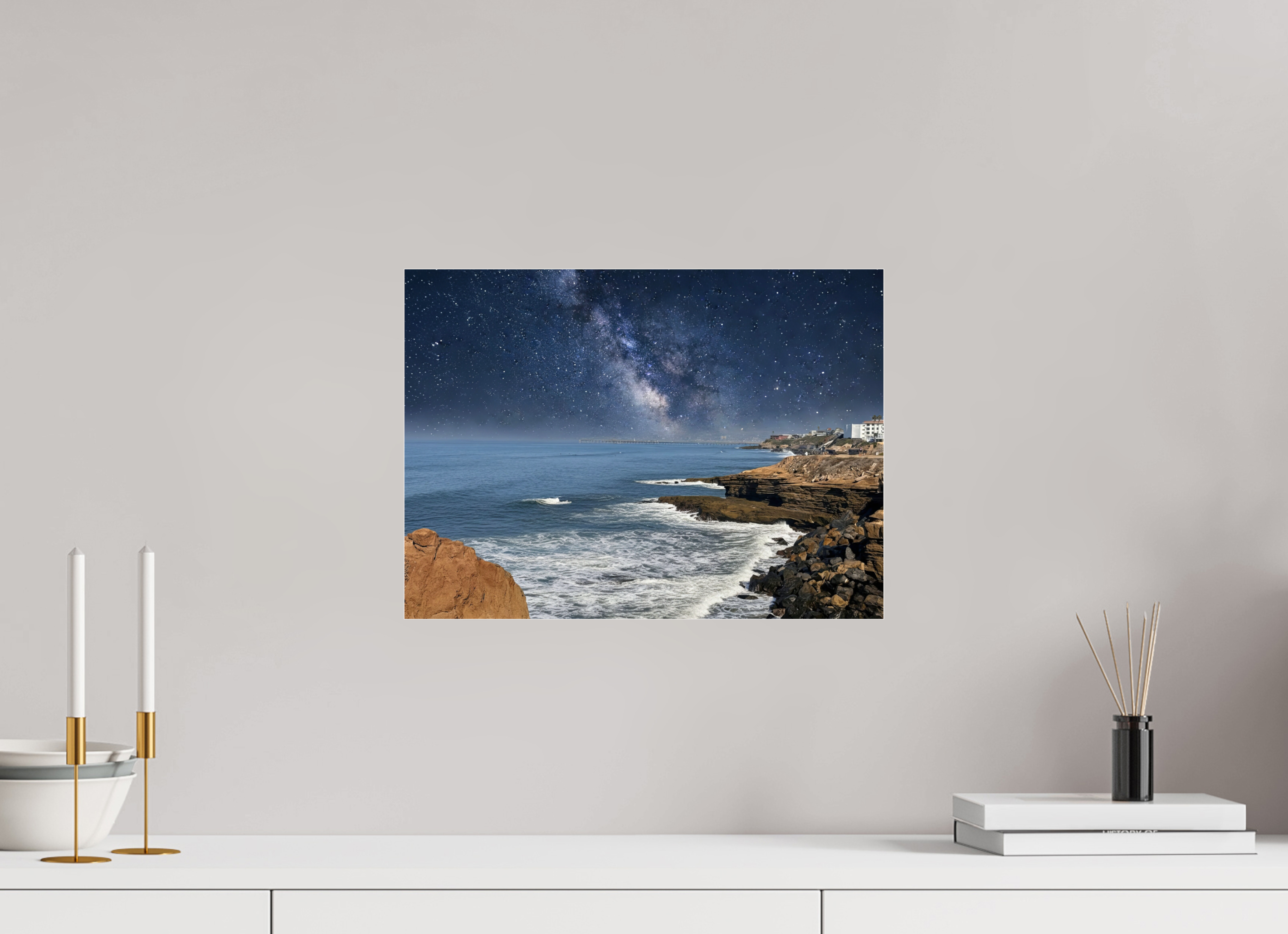 16.5 x 12″, Photo Print Under Acrylic Glass Sunset Cliffs Nightscape Looking Toward Ocean Beach San Diego Acrylic Glass Print