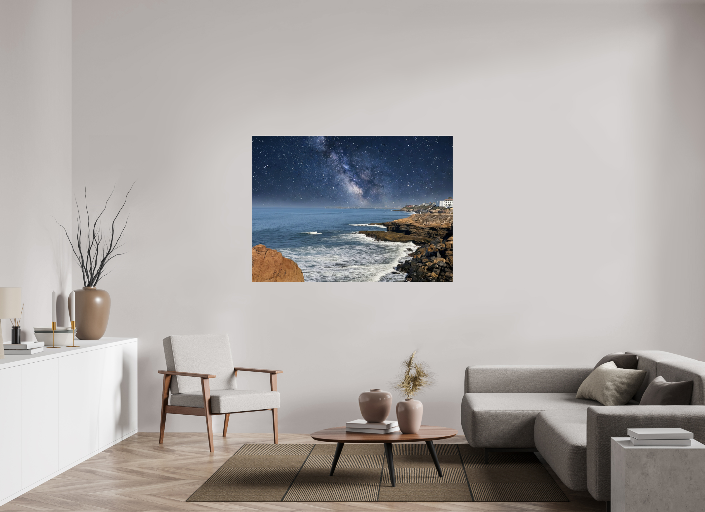 58.9 x 43″, Photo Print Under Acrylic Glass Sunset Cliffs Nightscape Looking Toward Ocean Beach San Diego Acrylic Glass Print