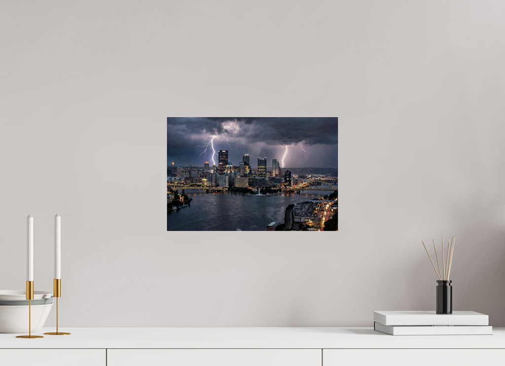 15 x 10″, Photo Print Under Acrylic Glass Golden Triangle Thunderstorm Dramatic Pittsburgh Skyline Photography